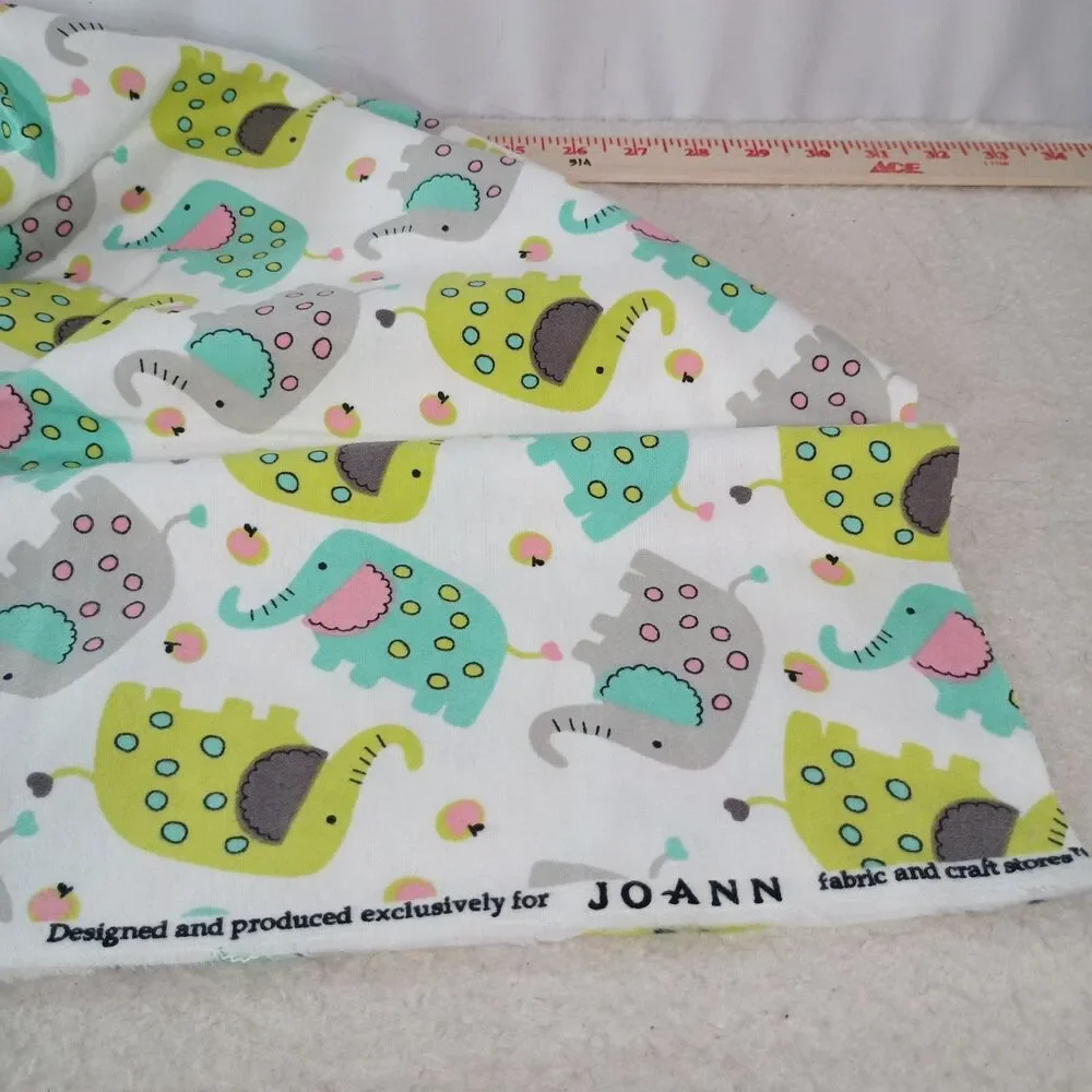 Joann Elephant Flannel Fabric 1.5 Yards Cotton Nursery Baby Animals Sewing